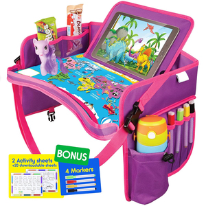 Baki meja Lap anti air untuk anak, dudukan Tablet besar, kursi mobil & pengatur meja pesawat, barang penting perjalanan untuk balita (merah muda) - Product Image 1