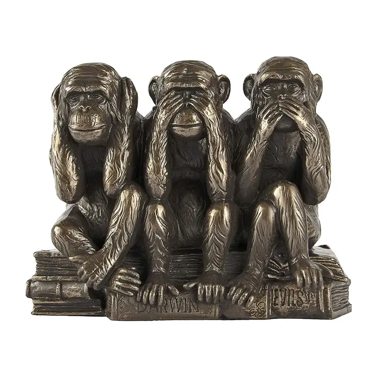 Resina bronce escuchar-No ver-No hablar-No mal monos Animal estatua tres verdades de hombre estatuilla