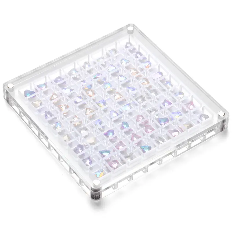 Boîte de rangement de décoration d'ongles à une seule couche avec couvercle Transparent rangement de bijoux de décoration d'ongles en acrylique Transparent