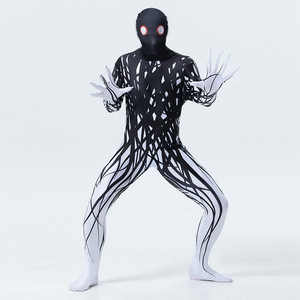 工場直販ハロウィンブラックゴーストボディスーツ大人用メンズコスプレコスチュームプリントゼンタイゲームスーツパーティー用