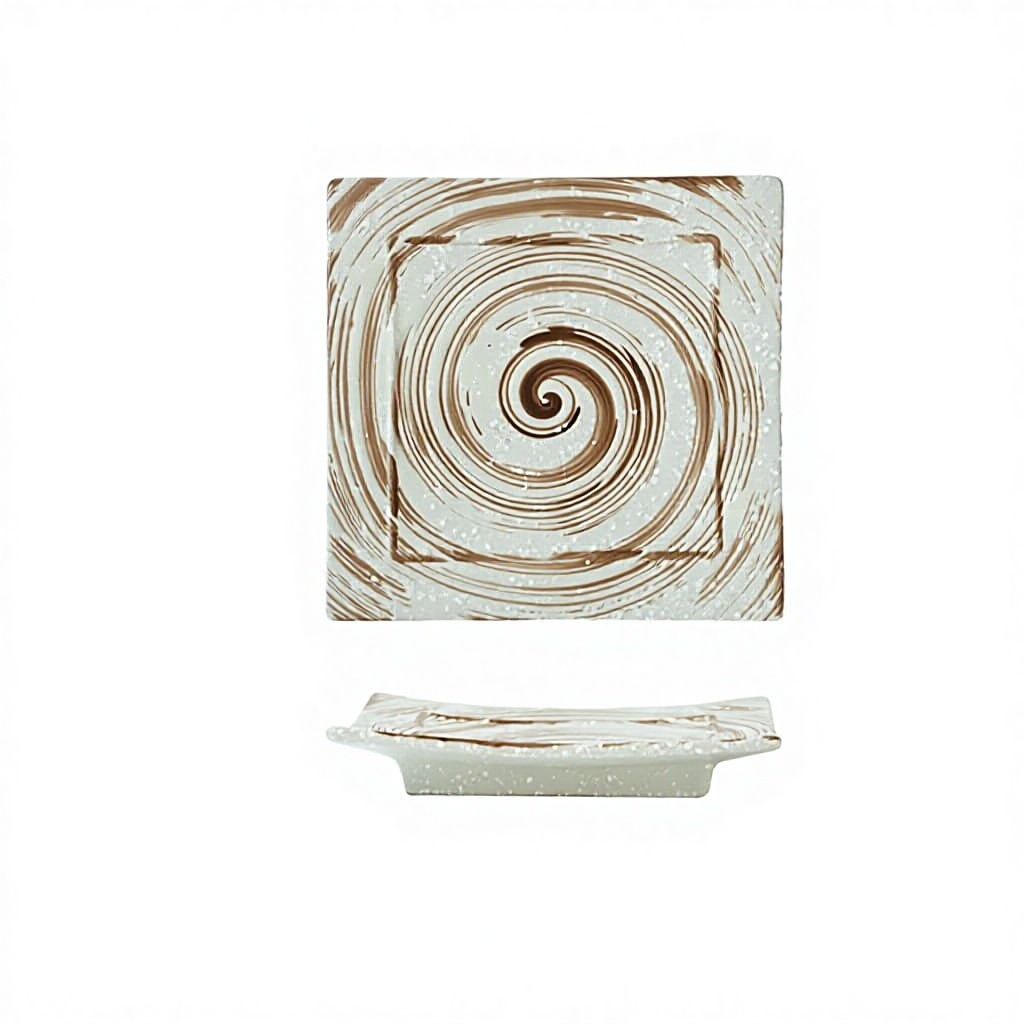 Assiette carrée 7 pouces - motif lune tourbillonnante blanc