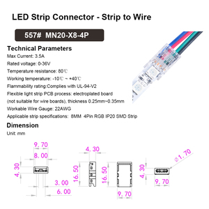 Allowing for Reuse No Stripping Required 8mm <strong>4Pin</strong> RGB LED Ribbon Connector for IP20 8mm <strong>4Pin</strong> SMD Strip <strong>Lights</strong> - Product Image 4