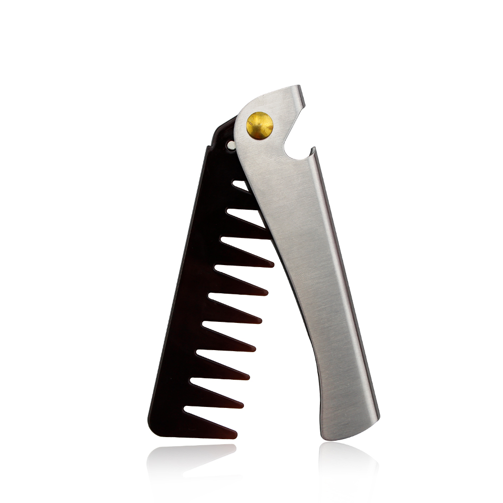Peigne à barbe de poche pliant marron