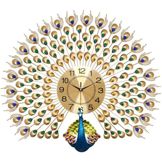 Elegante orologio pavone da salotto luce di lusso in ferro arte europeo creativo orologio da parete moda silenzioso orologio da parete senza orologio da punzonatura