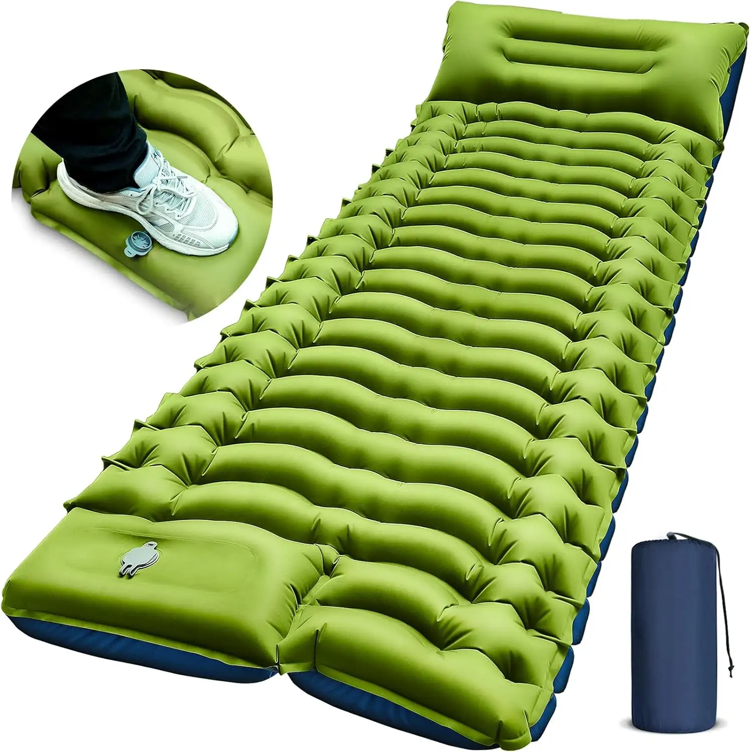 NPOT Extra Thickness 4 Inch Inflatable Camping Sleeping Mat with Pillow Built-in Foot Press