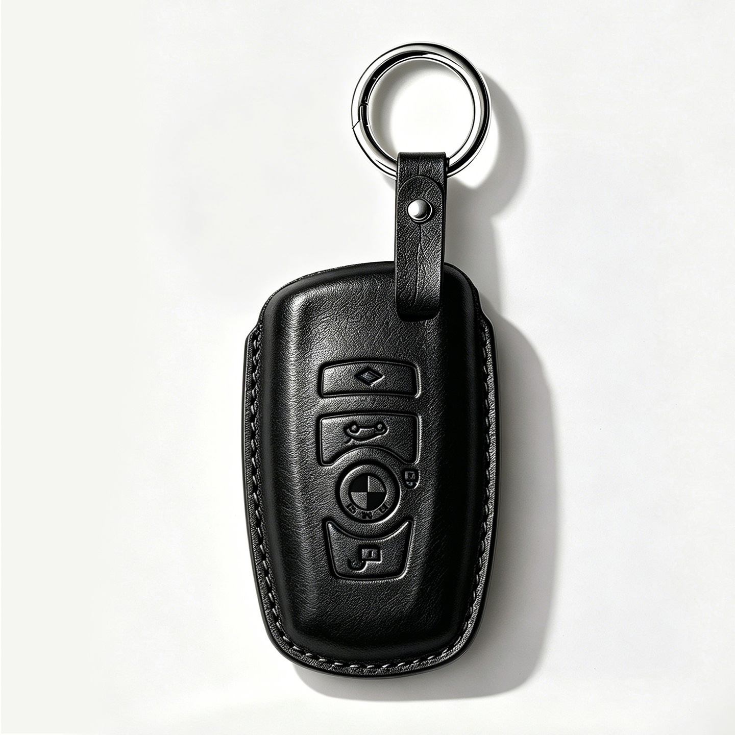 Custodia in pelle nera stile B - Custodia per chiavi corta in pelle con fibbia P2