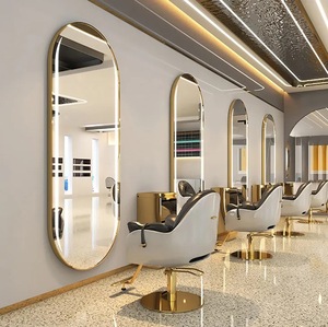 Tam boy duvar ounted altın tek çift yan güzellik berber dükkanı istasyonu Styling led ışık saç kuaför salon aynası