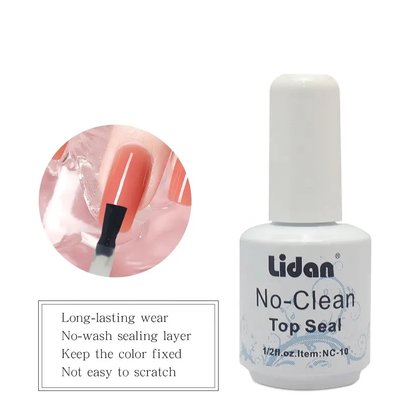 Lidan No Clean Top Coat lunga durata Super Shine Soak Off Gel UV Top Coat colla a strato sigillante senza lavaggio