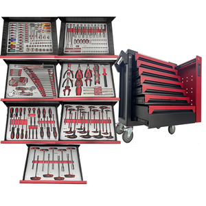 专业钢7抽屉滚动工具箱296件套红黑工作台推车，带定制OEM支持 - Product Image 1