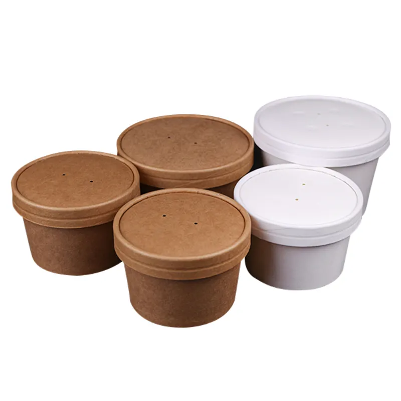 Bester Preis Überlegener Druck Passen Sie Kraftpapier-Suppen schüssel becher mit Pp-Deckel und Papierdeckel-Suppen behälter an