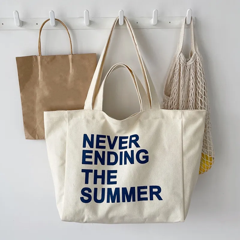 Großhandel Reise recycelt Sublimation Schulter Shopping College Baumwolle individuell bedruckte Logo Frauen Leinwand Einkaufstasche