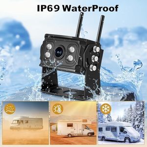 Sistema de cámara de respaldo inalámbrico para RV Trailer Truck Tractor 10 ''Pantalla completamente táctil 2 HD 1080P IP69 Cámaras impermeables 4 Reverse - Product Image 6