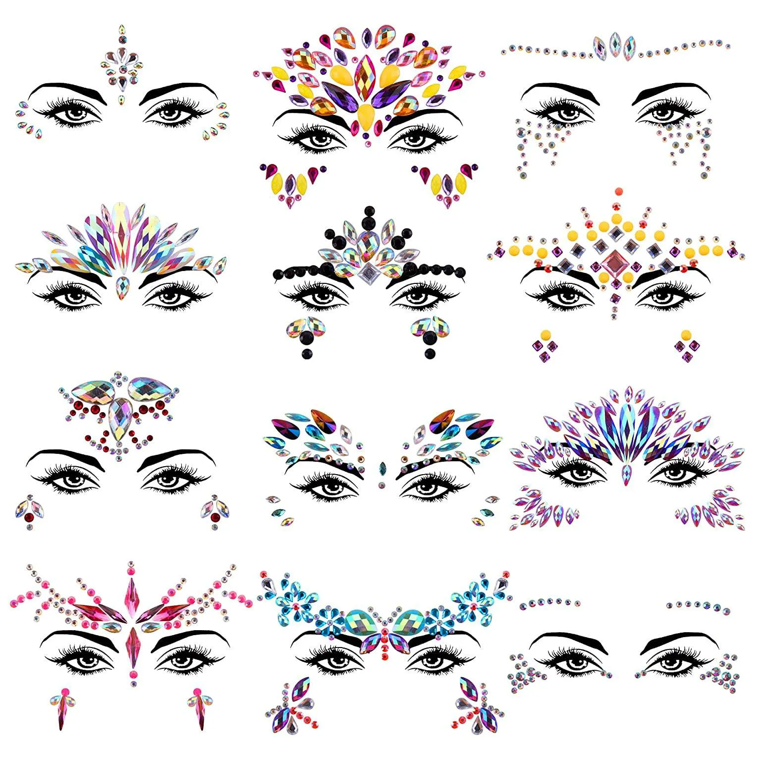 Face Gem Jewels Rave Colorful Crystal Gem Eye Face Body Jewel Crystal strass Stickers per la festa del Festival