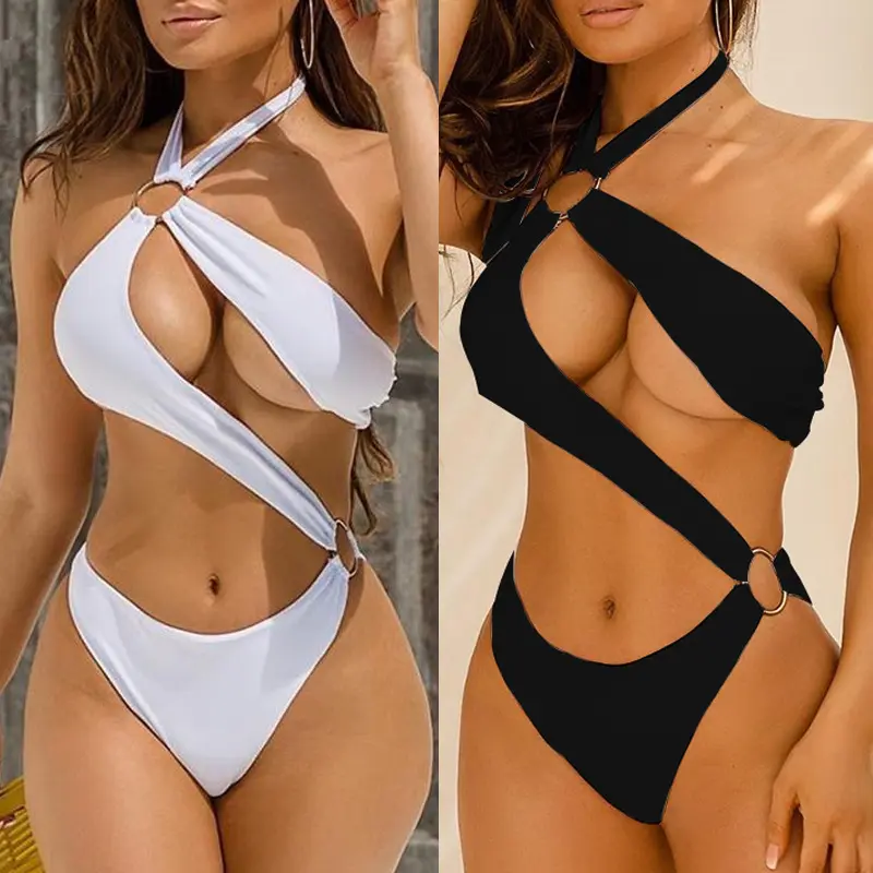 Maillot de bain pas cher une pièce évider femmes sexy maillots de bain une épaule femmes été une pièce maillot de bain bikini