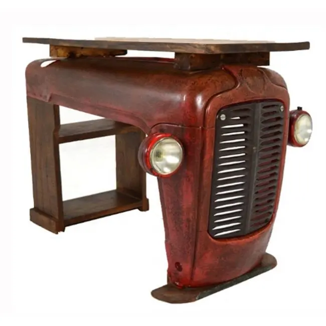 Industriële Vintage Tractor Body Base Teruggewonnen Massief Houten Top Side Console Tafel Automobiel Meubels