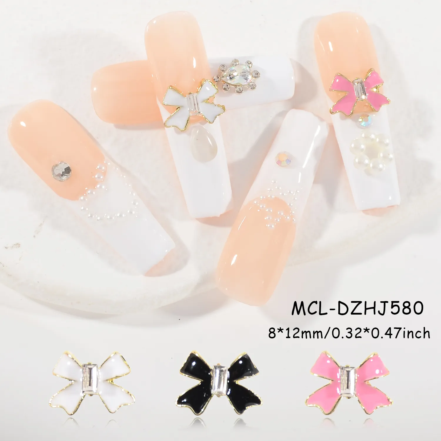 Nail Art décoration papillon en alliage de gros Nail Art style japonais Nail Art 3D avec nœud rose Breloques pour ongles de doigt Accessoires en diamant