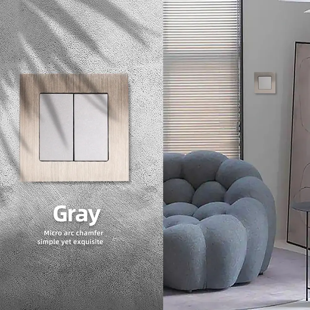 Hot bán thị trường Châu Âu nhôm bảng điều chỉnh điện Đen vàng grey tường chuyển đổi 250V 2 gang tường điện chuyển đổi ánh sáng