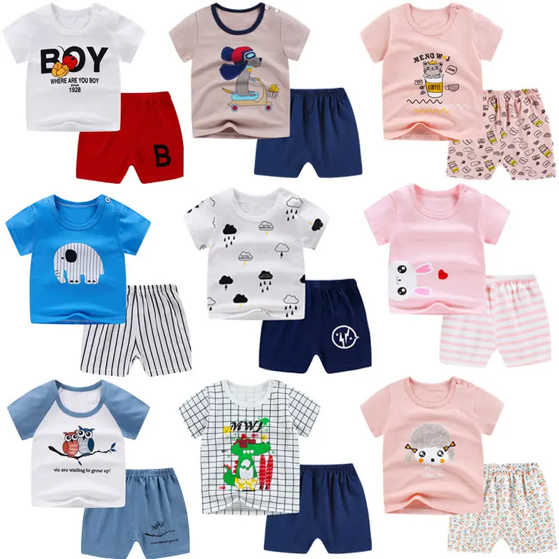 Nuevo Conjunto de camiseta de manga corta para niños 2023, camiseta de verano para niños y niñas, pantalones cortos de manga corta para bebés, conjunto para niños