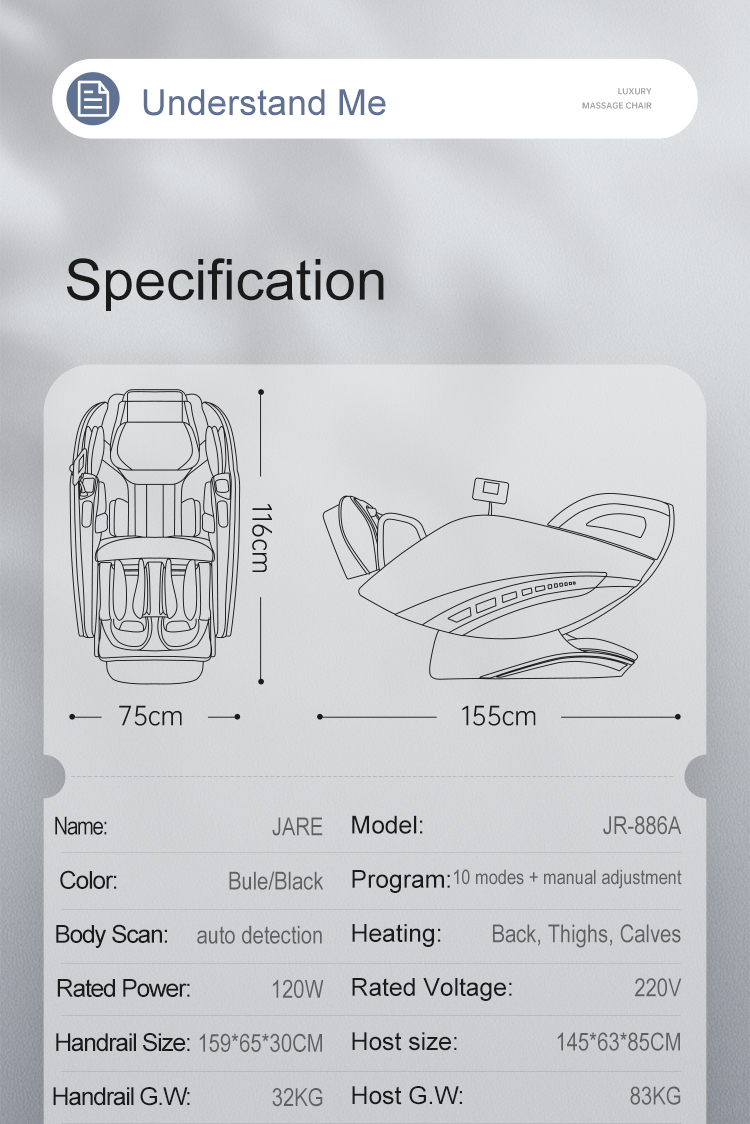 Jare 886A New Massage Chair Buttocks Vibrator Zero Gravity Recliner Chair Wholesale Price 4D Full Body Massage Chair
