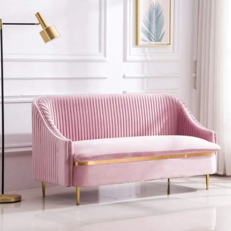 Simples Moderno Banquete Webbing Beauty Salon Sala Móveis Ferro Rosa Veludo Lazer Recepção Waiting Lounge Sofá
