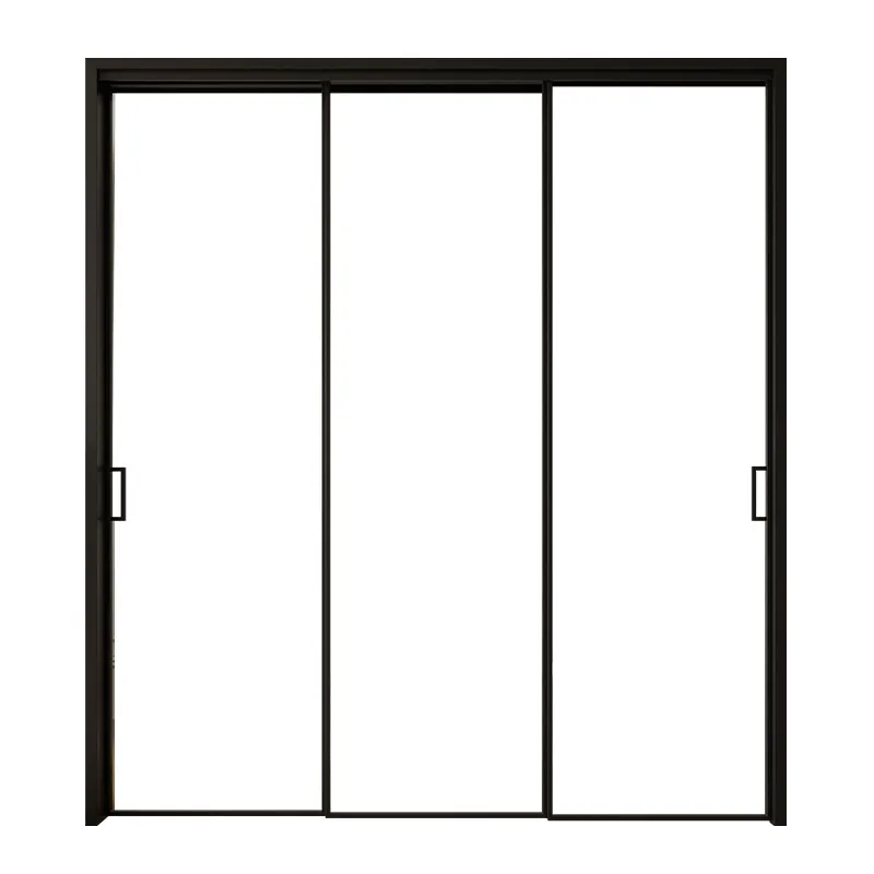 Minimalist style Black three Aluminum Alloy glass sliding door for balcony and patio Hide Track 3 Hang track 3 Linkage door