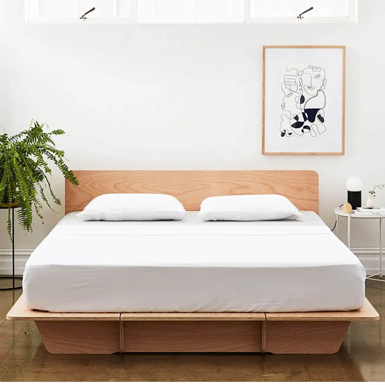 Деревянные кровати для квартиры, простые панели для отеля, Современная Минималистичная мебель для спальни, платформа для кровати, подсветка