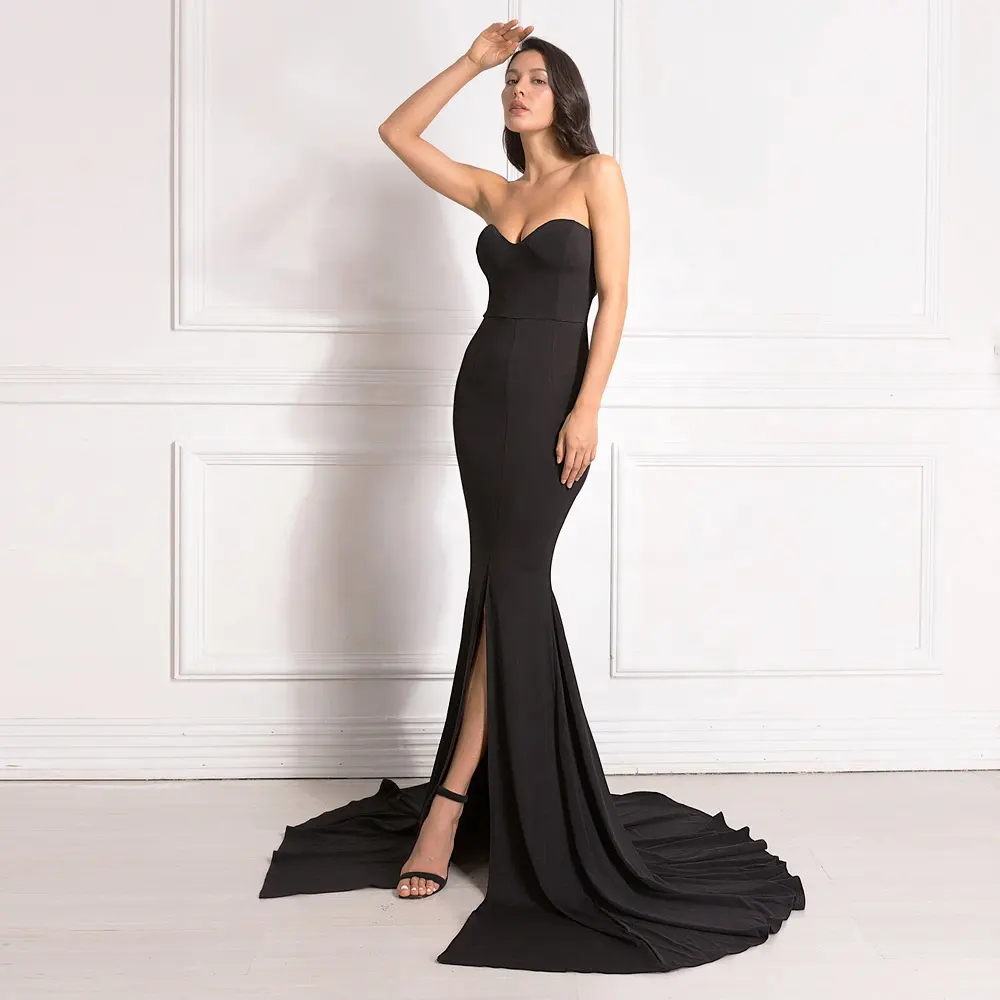 Longue robe de soirée sans manches, Tube court, pour demoiselle d'honneur, sexy, extensible, couleur unie, sans bretelles, robe de soirée classique, pour mariage