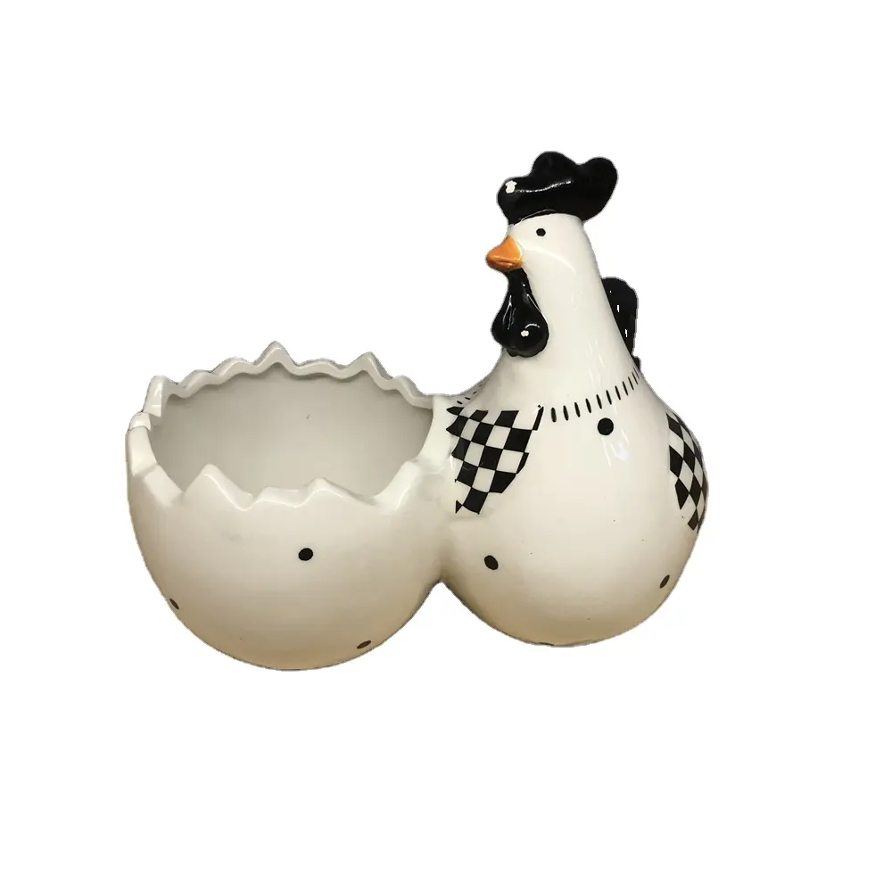 cute novelty design ceramic egg holder cup stand with hen