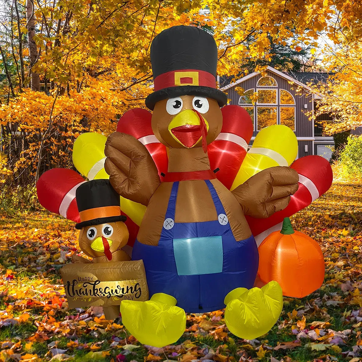 6ft 72Inch Vakantie Gigantische Opblaasbare Thanksgiving Dag Kalkoen Decoratie Werf Decor Snelle Inflatie Met Led-Verlichting
