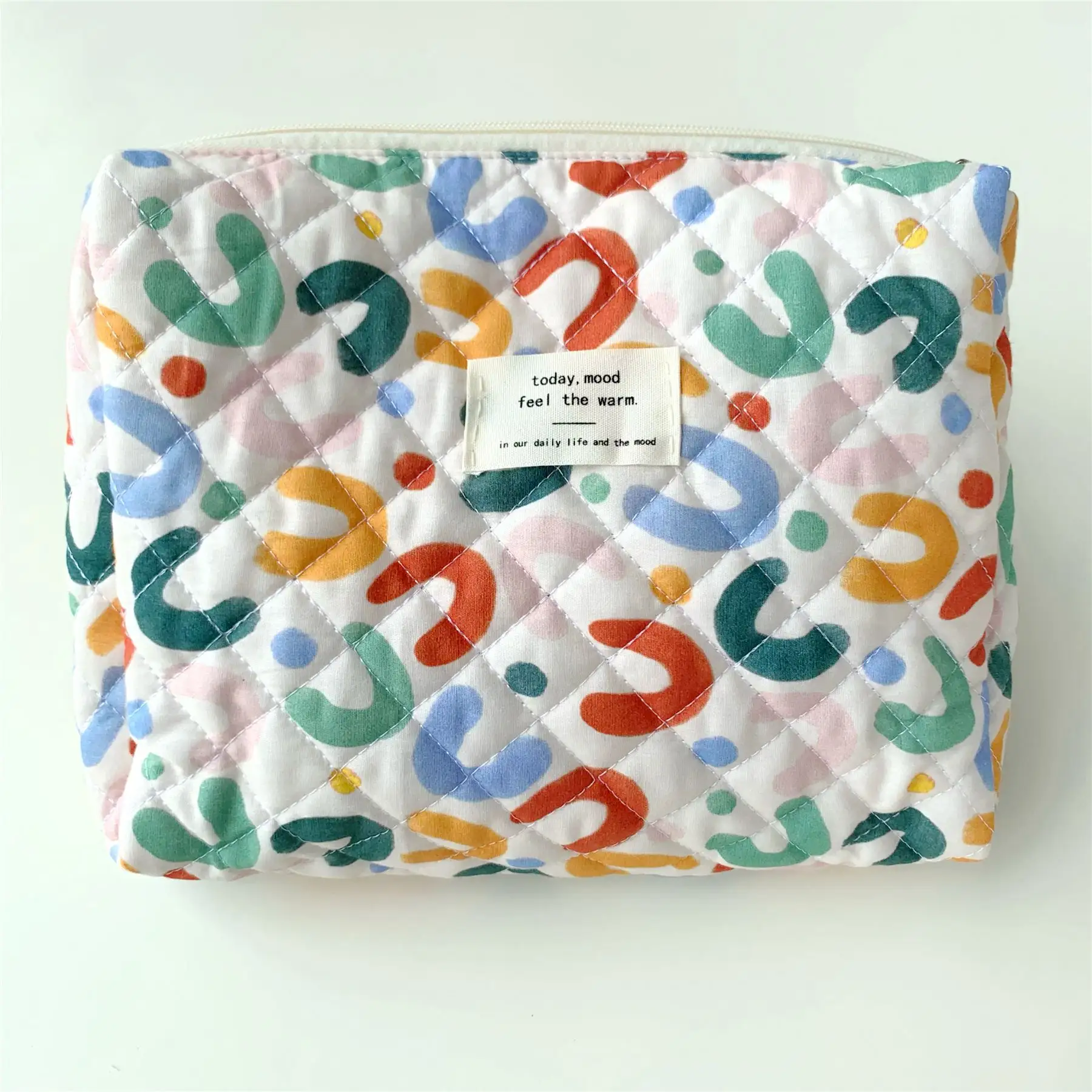 Sac de maquillage en coton matelassé avec motif de fleur sans couture coloré coréen, sac cosmétique de voyage de grande capacité