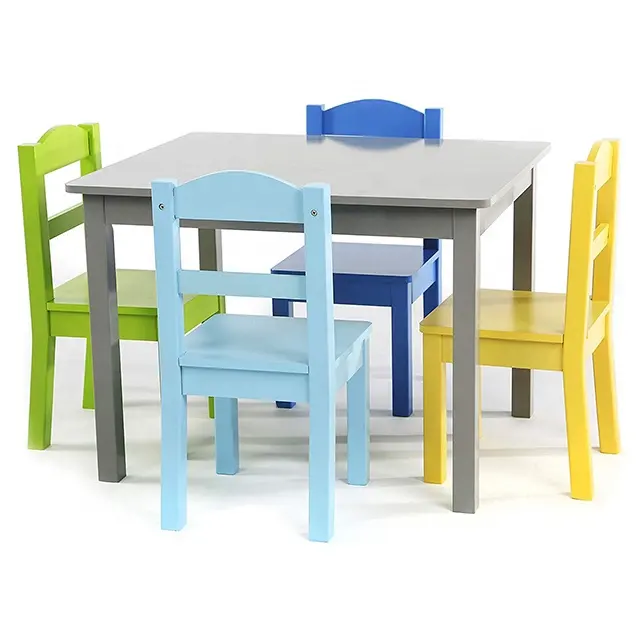 卸売幼稚園デイケアスクール子供学習家具木製子供用テーブルと4つの椅子セット、子供用椅子とテーブルセット
