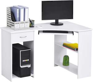 L-Shaped Canto <span class=keywords><strong>Computer</strong></span> <span class=keywords><strong>Desk</strong></span> 2 Prateleiras Ampla Worktop Teclado Bandeja Gaveta & <span class=keywords><strong>CPU</strong></span> <span class=keywords><strong>Stand</strong></span> Home Office Estudo Quarto Mobiliário Branco - Product Image 1