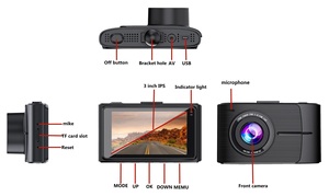 Relee-Cámara de salpicadero de doble lente, monitor de aparcamiento frontal y trasero con visión nocturna, sensor G para coches, controlado por aplicación, 3 pulgadas, 4K, WiFi, GPS - Product Image 6