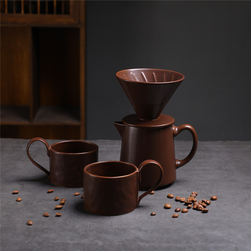 Cafetière haut de gamme - Tasse à anse 330 - Couleur café - Ensemble de 4 pièces