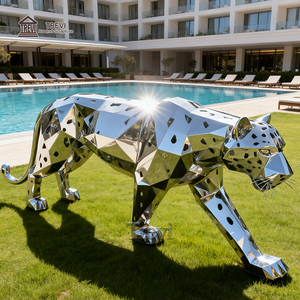 Trevi hiện đại bất động sản nhà sân cảnh quan kim loại hình học động vật điêu khắc gương thép không gỉ đi bộ Cheetah tượng - Product Image 6