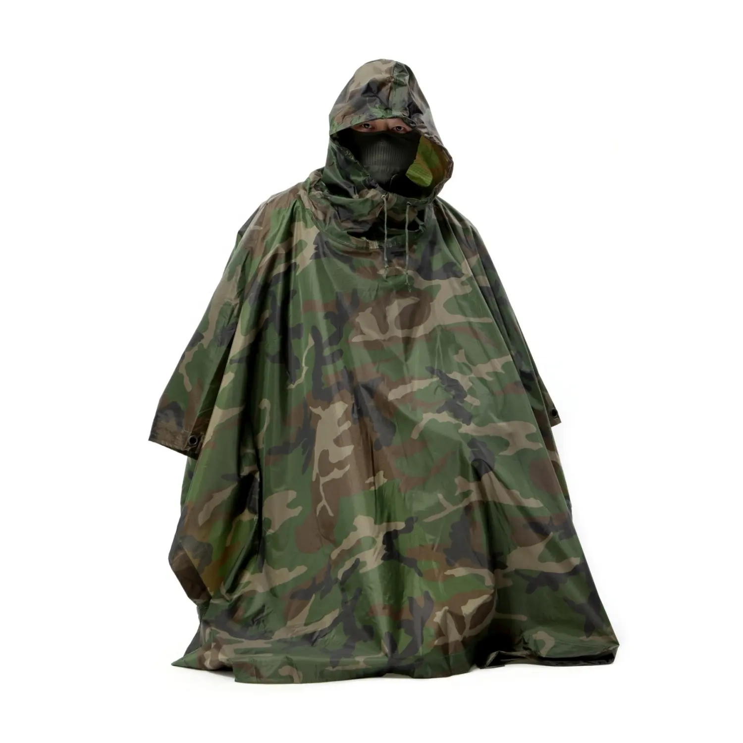 Poncho de lluvia con capucha, chubasquero de emergencia de camuflaje para uso Mil con Poncho de camuflaje táctico de poliéster duradero Ripstop