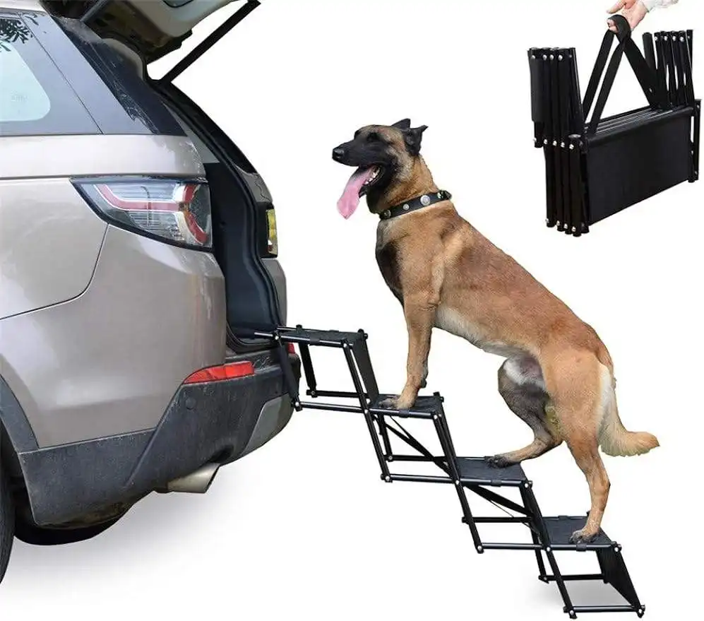Rampa de metal estable para mascotas, escalera de vehículo plegable portátil para perros, transportadores de viaje y transportadores de mascotas portátiles