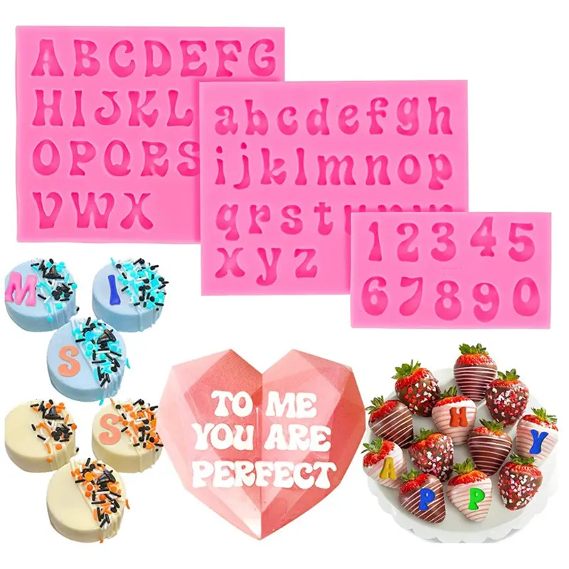 Lettera in Silicone maiuscolo Lowercase Alphabet Number stampo fondente per fare caramelle Gummy Biscuit Ice Cube vassoio decorazioni per torte