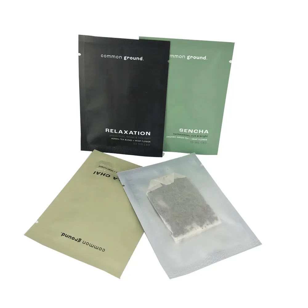 Saco de chá feito sob encomenda, 3g 5g etiqueta privada metalizada de 3 lados de vedação térmica saco de chá de ervas de plástico sachê embalagem