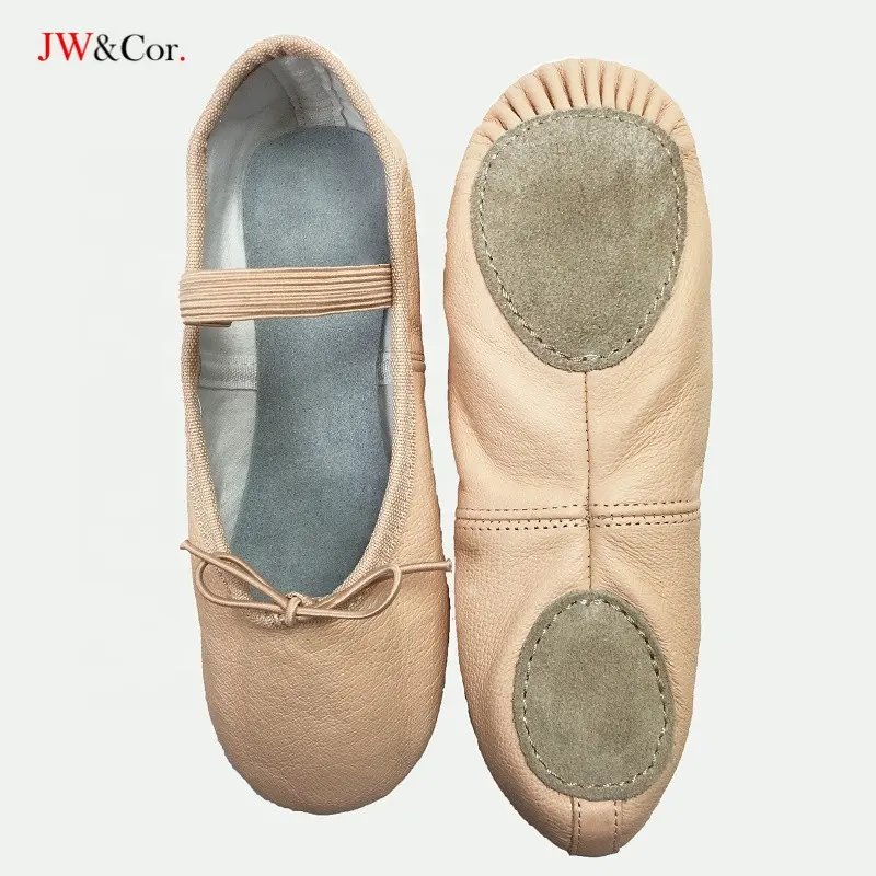 Djw — chaussures de Ballet en cuir pour filles, avec semelle souple et fendue, pour adultes