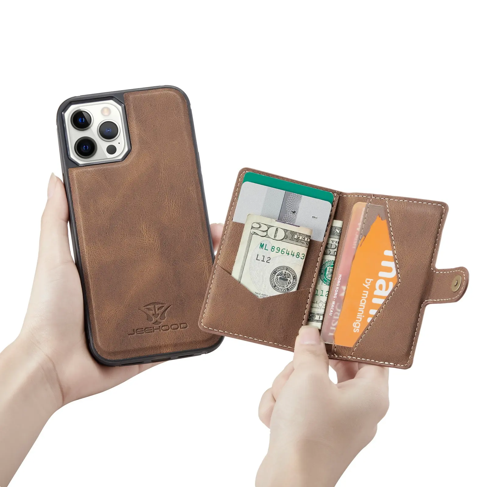 2021 yeni Retro PU deri kapak iPhone 12 11 Samsung ayrılabilir manyetik cüzdan kart tutucu deri çanta telefon kılıf