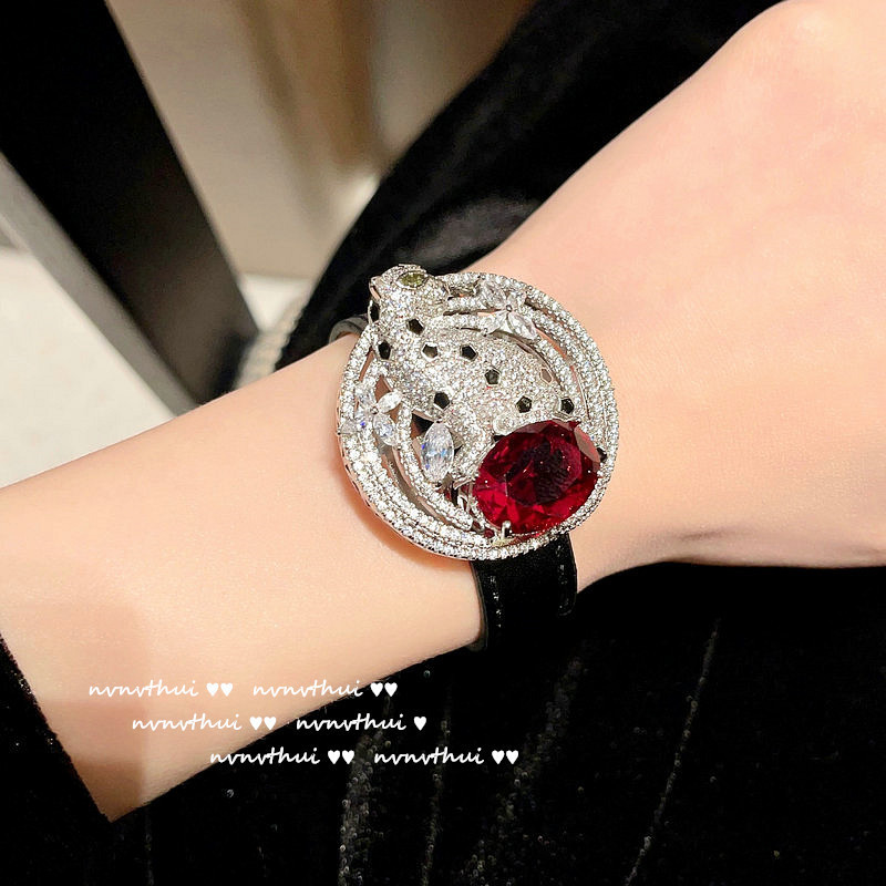 532z disc cheetah egg shaped zircon pu leather bracelet