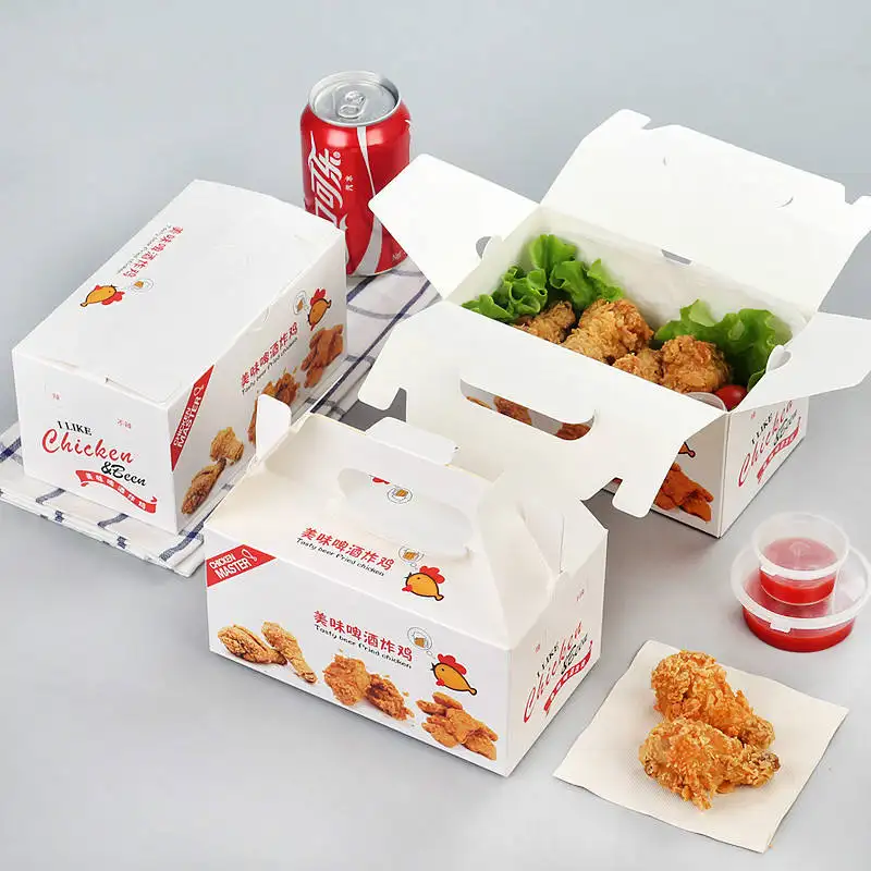 Cajas de papel con impresión de logotipo personalizado, embalaje de comida gratis, pollo fritado, alta calidad