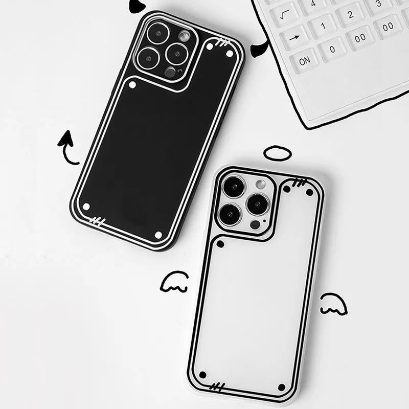 Creative Frosted Case Two-dimensional Line Comic For iPhone 15 Pro Max 14 plus 13 12 11 XR XS TPU Cover