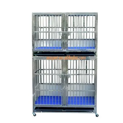 EUR PET Stackable 2 layers floors door high 304 stainless steel pet dog folding cage House Kennels for breeding animals for sale