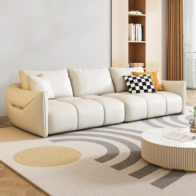 Оптовая продажа роскошный кожаный диван во французском кремовом стиле для гостиной диван для трех человек прямой диван