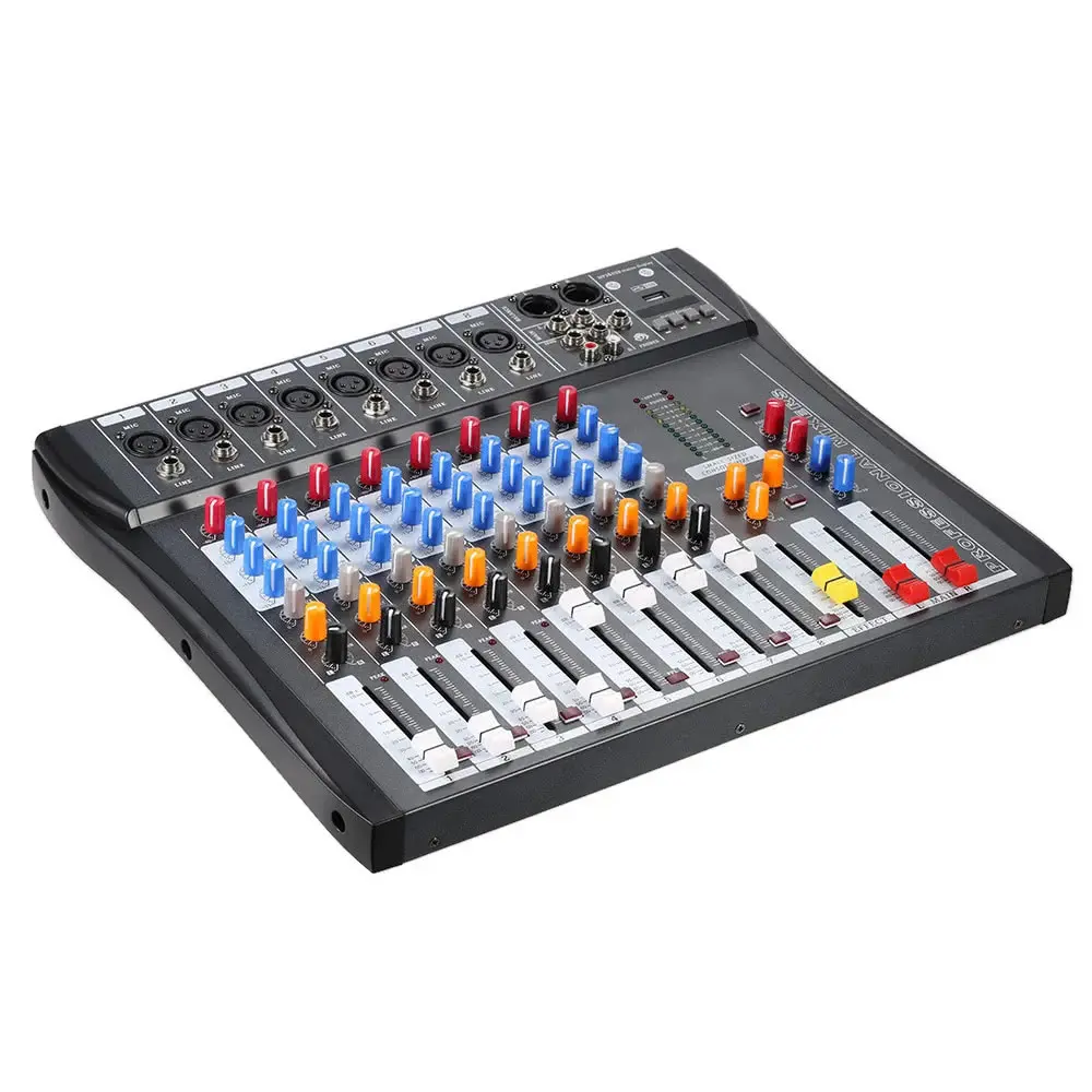 Mezclador de Audio profesional USB, 8 canales, consola de mezcla de DJ, 48V, amplificador de monitoreo de potencia fantasma