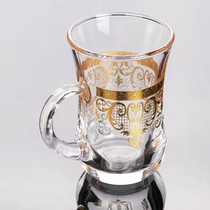 Türk kahve bardağı bardak kolu kabak şekli çay kupa ile özelleştirilmiş altın çıkartma baskı cam bardak - Product Image 6
