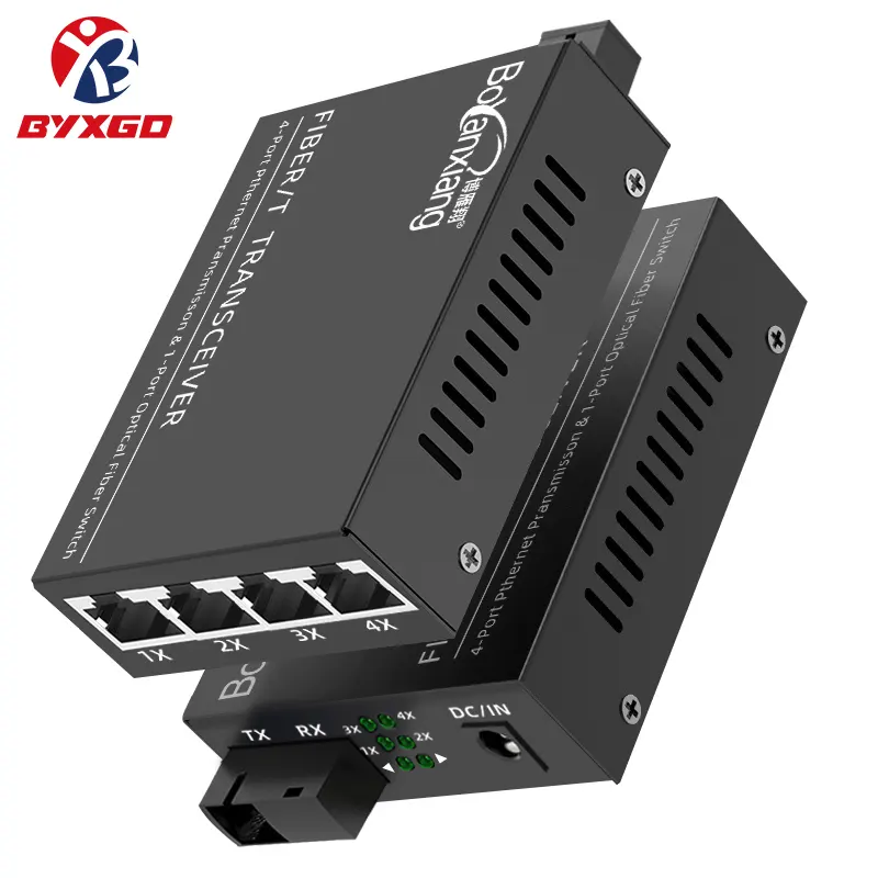 BYXGD de alta velocidad convertidor de medios Interior 1 Sc tipo pequeño convertidor de medios 1sc 4rj45 Ethernet interruptor de fibra