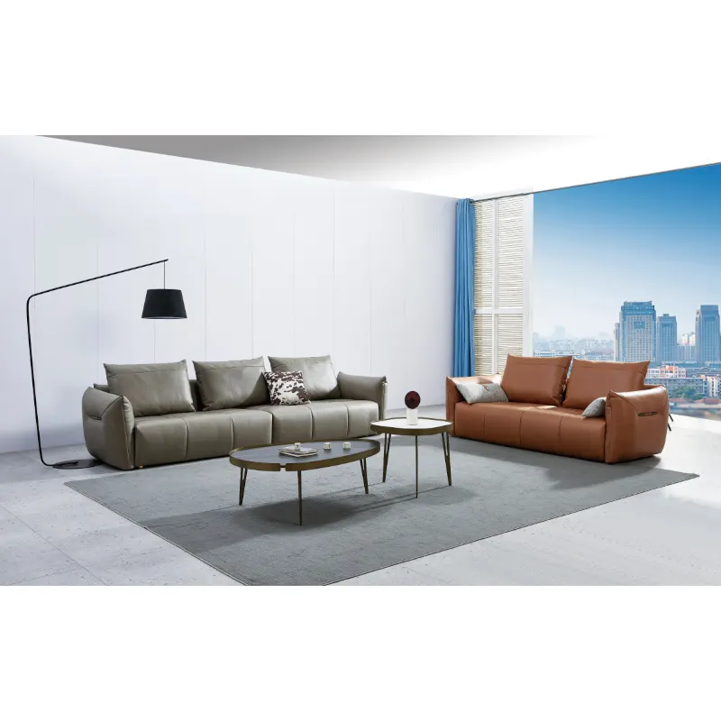 Shunde Luxe Moderne Ontwerpen Houten Frame Woonkamer Meubels Sets Rvs Italiaanse Lederen Sofa Set